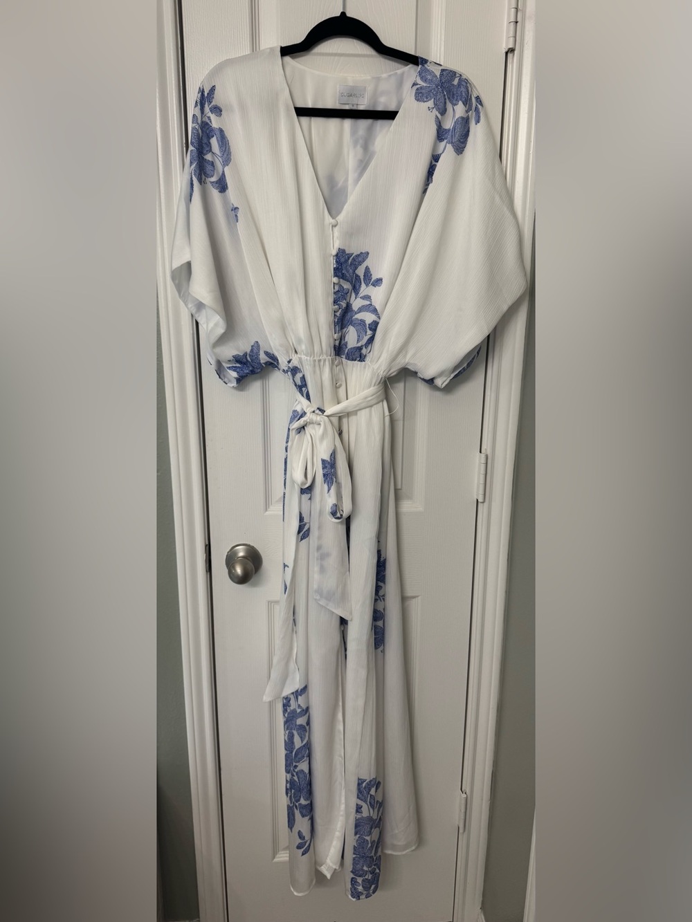 Sugarlips White Maxi Dress with Blue Floral Print